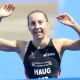 Anne Haug winning the elite womens triathlon in Auckland today
