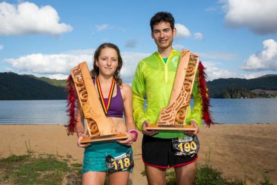 Sage Canaday (USA) and Ruby Muir (NZ) winners of the 2013 Vibram Tarawera Ultramarathon