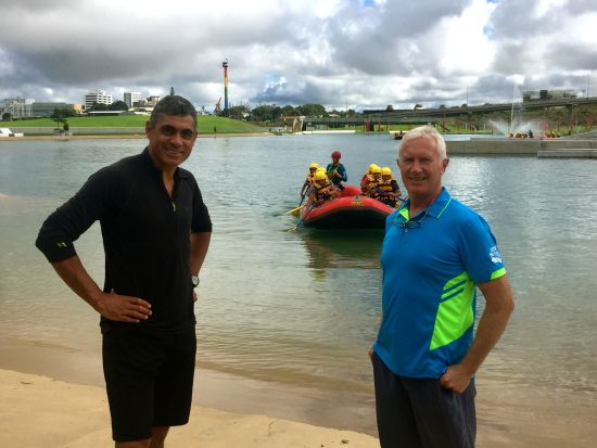  Five-time Adventure Racing World Champion Nathan Fa’avae (left) and Vector Wero white water park General Manager Ian Ferguson are excited about running the rafting stage of the Spring Challenge Auckland women’s adventure race at the Manukau facility.